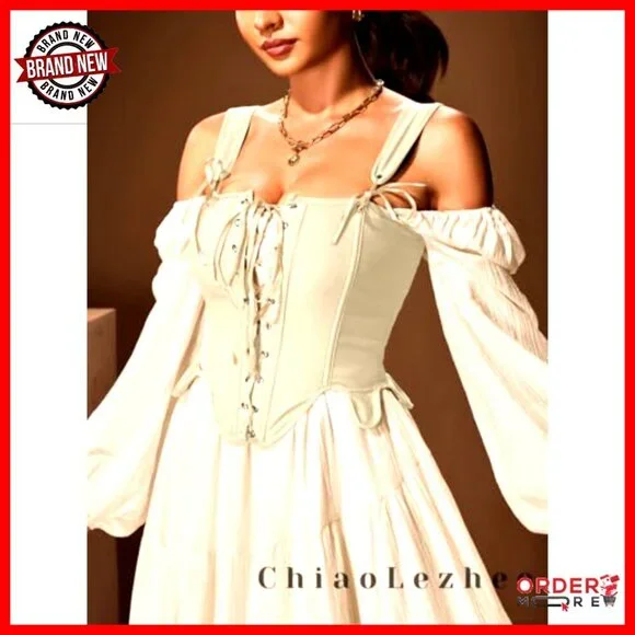 Vintage Corset Top Stretchy Lace-Up Bustier Ren Faire Casual Outfit - Picture 7 of 7